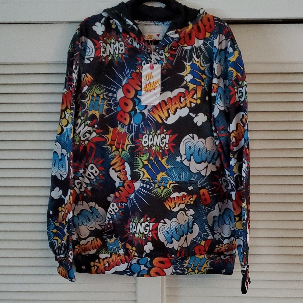 Oh Snap NWT Colorful Comic Print Hoodie Size XL